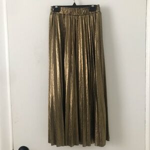 SHEIN | Gold Metallic Gathered Pleated Elastic Waist Maxi Skirt | XS